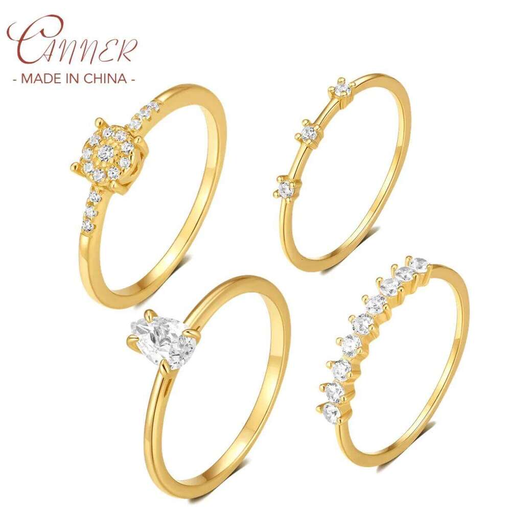 CANNER 925 Silver Simplicity Water Droplet Zircon Rings For Women 18K Gold Super Flash Single Row Clustered Shape Fine Jewelry H260312
