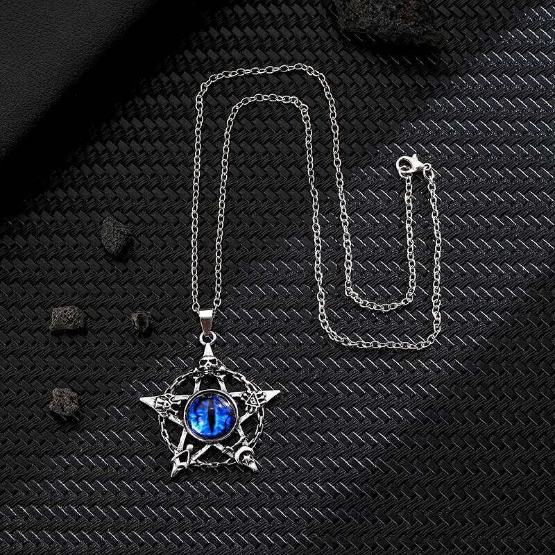 Pentagram shape Devil's Eye Pendant Necklace For Men And Women Punk Retro Non Adjustable Metal Collar Trending Jewelry Gifts H260312