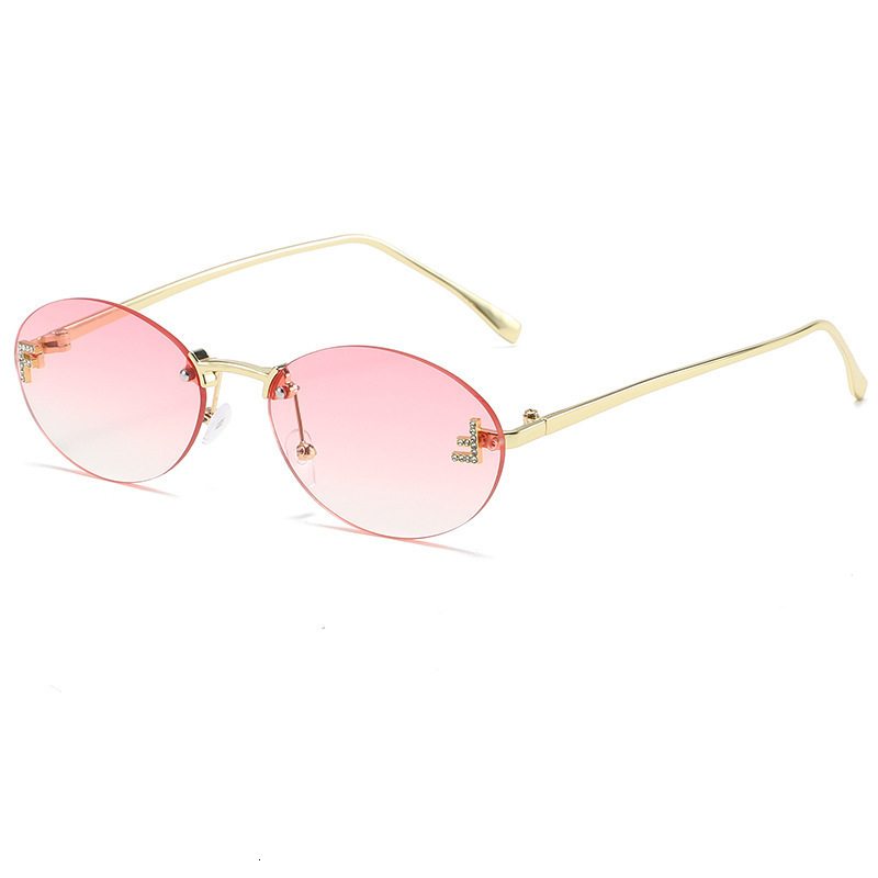 Frameless Designer Sunglasses with Diamond-Encrusted Oval Frames Fashion Sunglasses