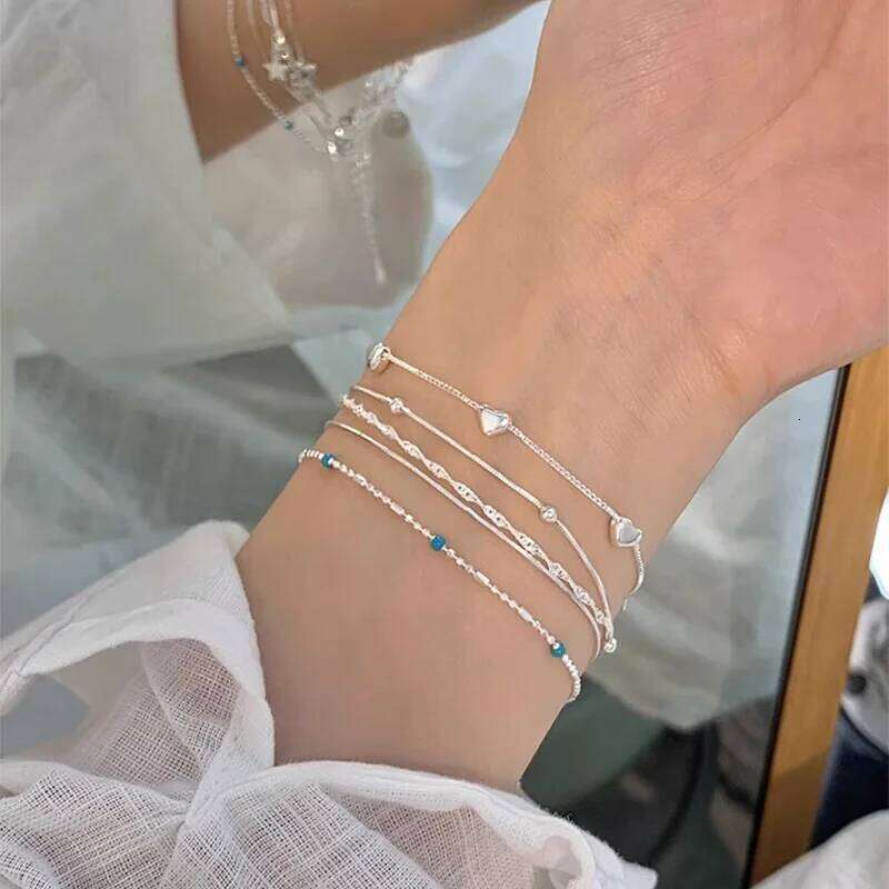 PANJBJ 925 Sterling Silver Line Extremely fine Bracelet for Women Love Haert Bead Korean Ins Sweet Jewelry Gift Dropshipping Z260313