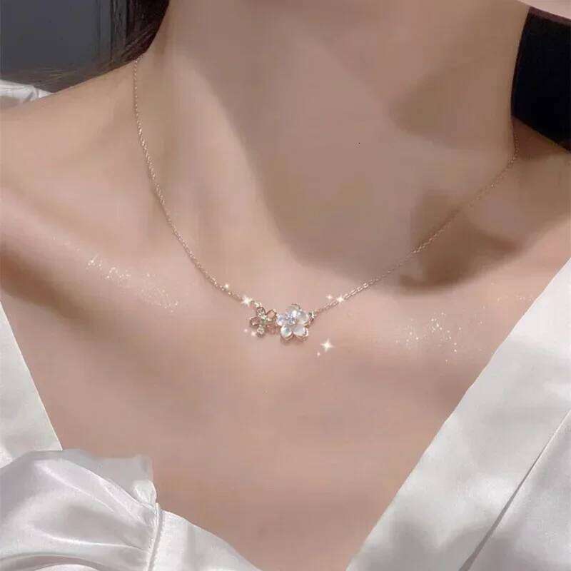 Korean Inlaid Zircon Flowers Chain Necklace for Women New Light Hot Fashion Collares Choker Accessories Gift H260312
