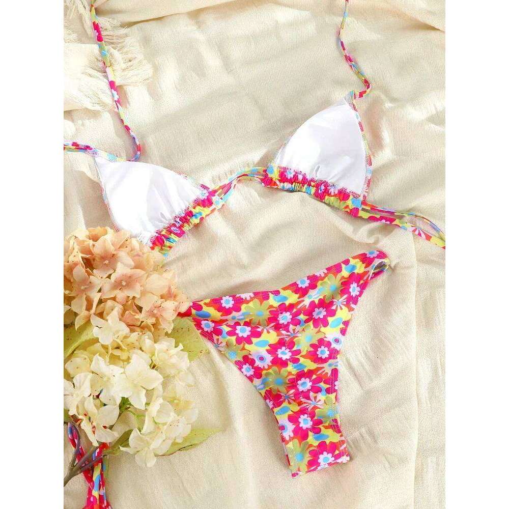 2026 New Sexy Bikinis Swimsuit Women's Swimwear Halter Bathing Suit Bandage Beachwear Solid Thongs Bikini Sets Female Biquinis Y260303