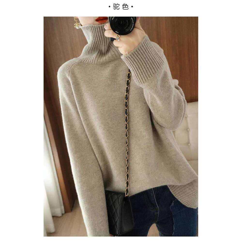 New 100% cashmere sweater in autumn and winter, women's thick turtleneck pullover, Korean version of loose lazy wind wool bottom Z260314