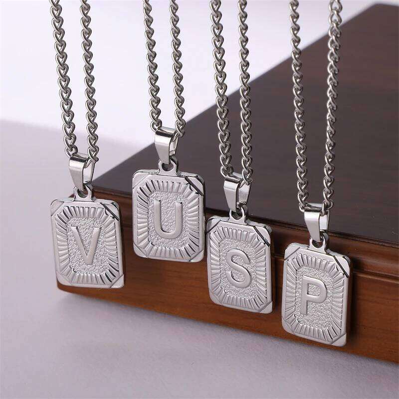 D&Z Fashion Square Letter Pendant Necklace Men Women Silver Color Stainless steel Classical Charm Jewelry Birthday Gift H260312