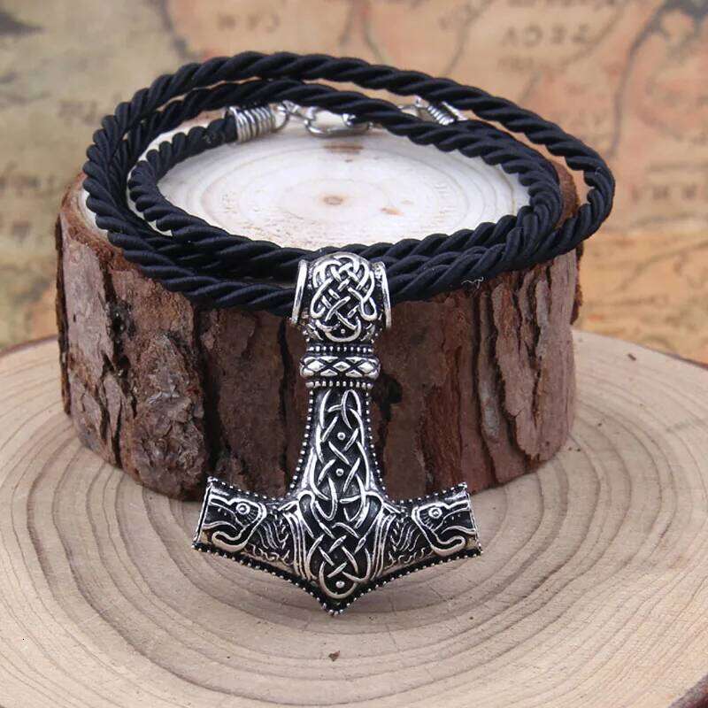 Dropshiping Huge Wolf Thor hammer necklace Mjolnir Viking Amulet Hammer Pendant Norse Jewelry with stainless steel chain H260312