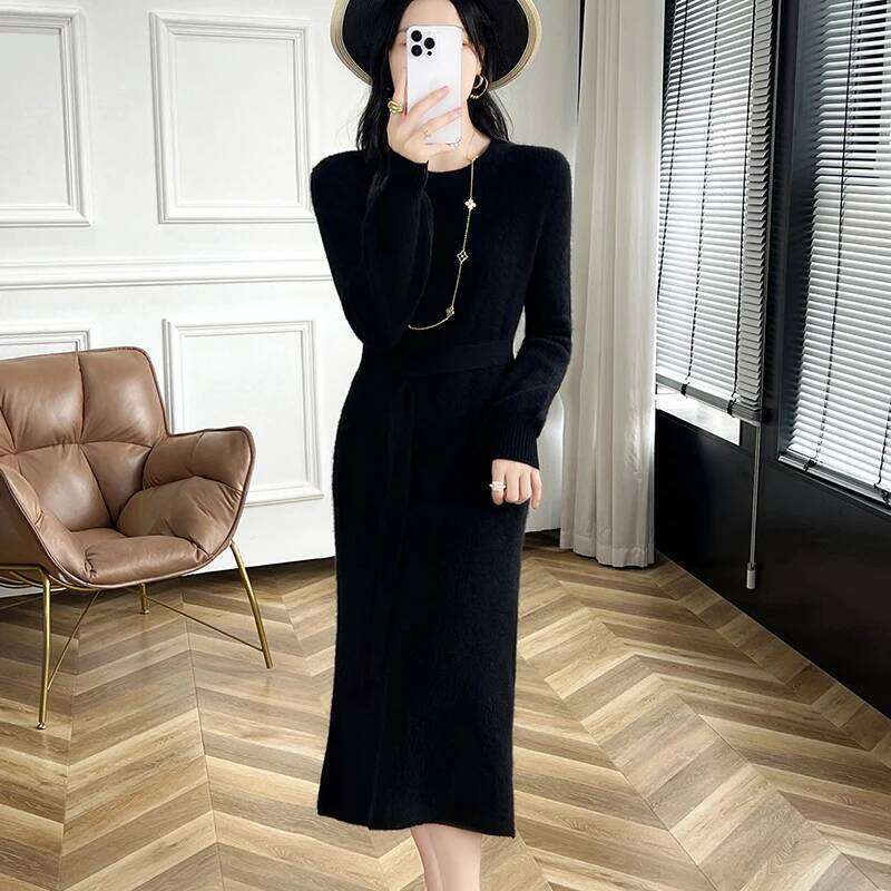 FRSEUCAG 100% wool knitted O-neck sweater slim fit long style women's pullover full sleeve dress hot selling S-XXL Z260313