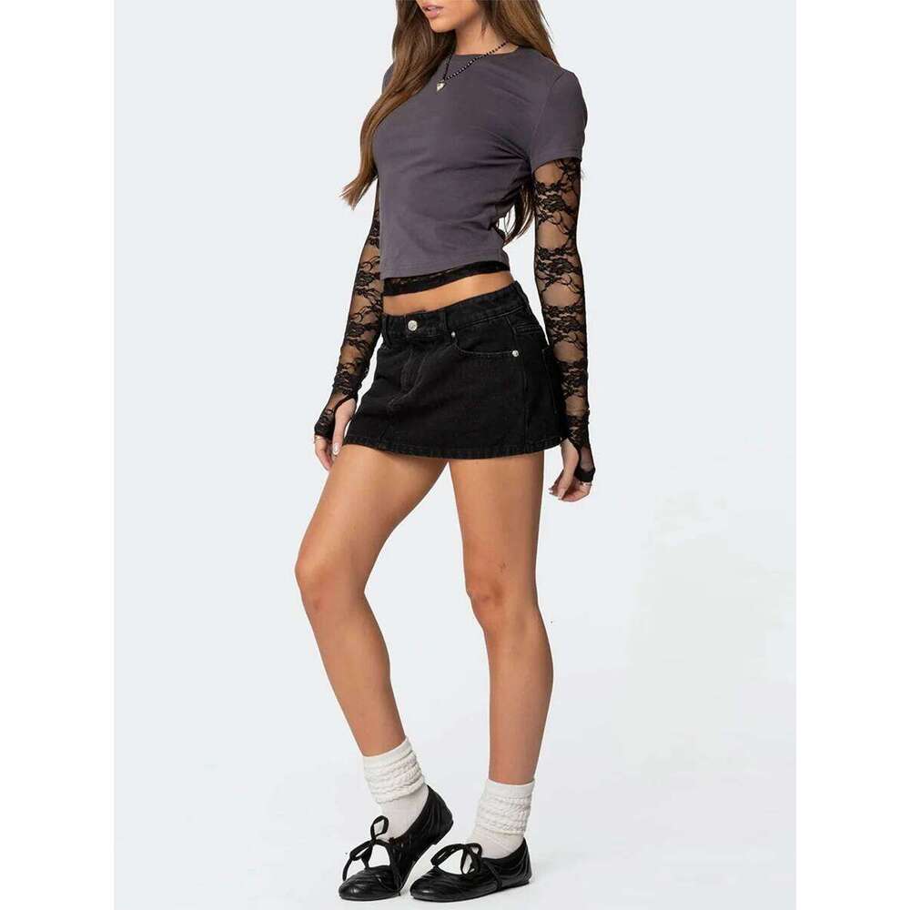 Women's Summer Mini Denim Skirts Low Rise Solid Color Skirt for Daily, Travel, Parties Z260314