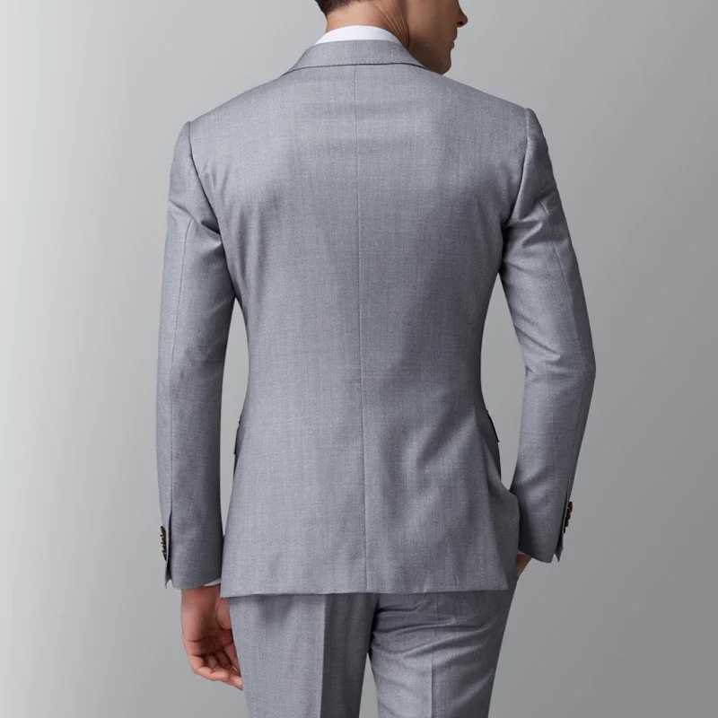 Light grey Business Mens suit Slim fit 2-piece mens fashion jacket with trousers Grooms dinner dress suit M260313