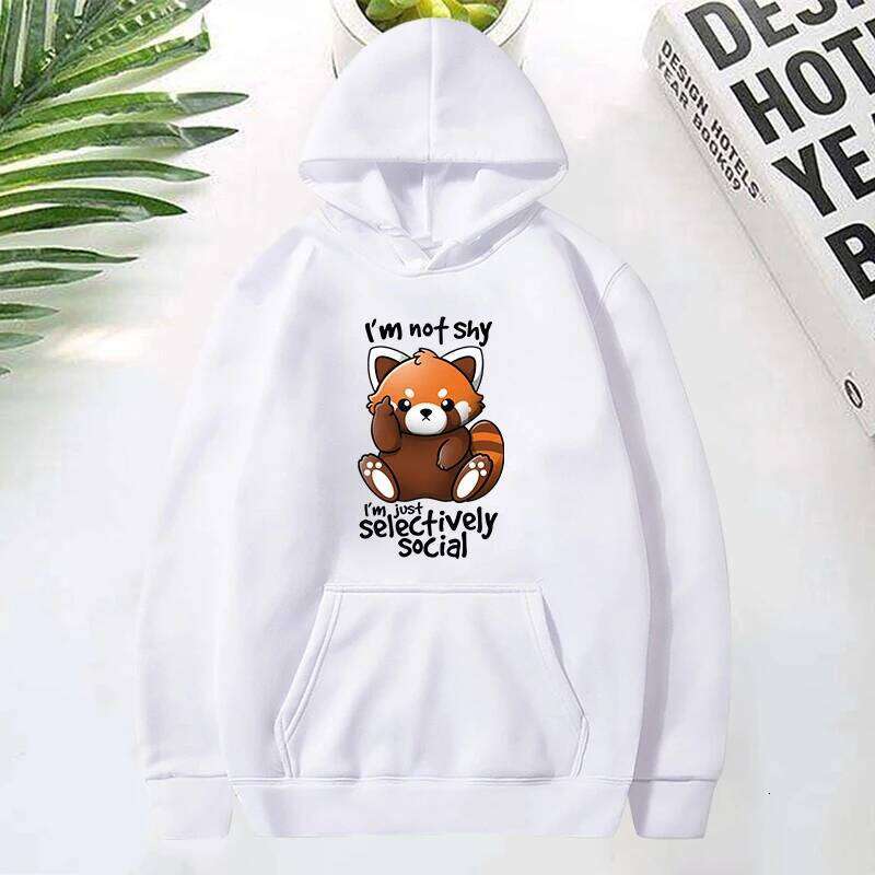 Premium HoodiesPanda Not Shy I'M Just Selectively Social Printed Hoodies Women Fleece Long Sleeves Funny Pullover Z260314
