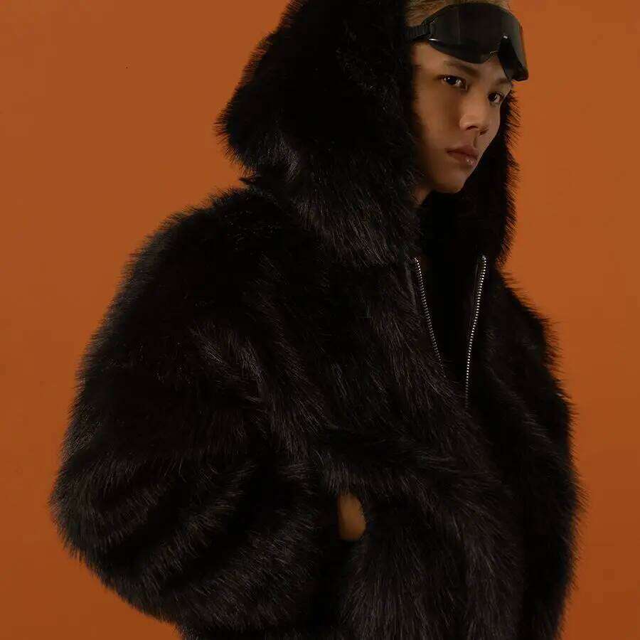 Men's Winter Warm Faux Hooded Windproof Fur Overcoat Thick Thermal Jacket Fashion Luxury Coat Outerwear Z260313