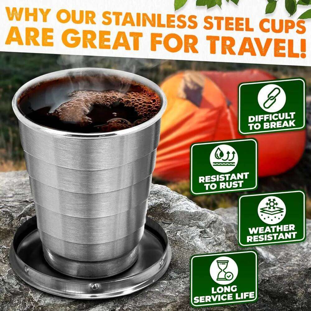 Foldable Cup with Lid 75ml-450ml Stainless Steel Shot Glass, Rustproof&Flexible, Easy-Carry Keychain For Travel,Fishing&Camping Z260314