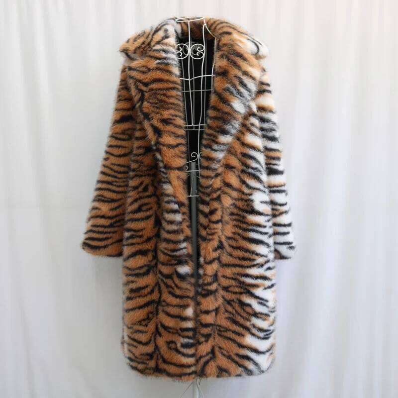 Tiger wild fluffy, personalized men's fur coat, winter rain and snow warm clothing, King of the forest Z260313
