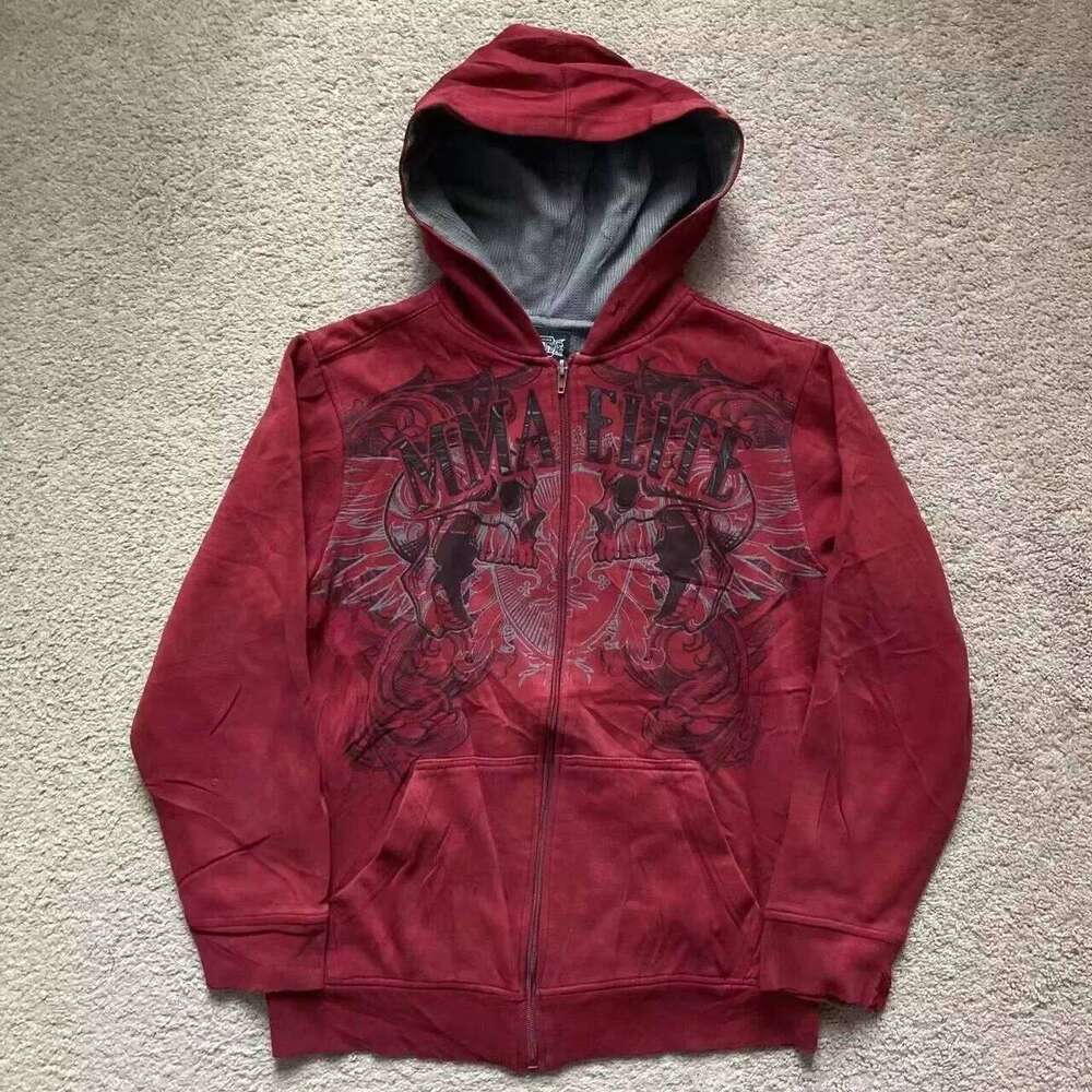 2000s New Cotton Couple Zipper Hoodies Vintage Elite Full Zip Hoodie Sweatshirt Size Skull Snake Red Y2K Sweatshirts 26Y0313