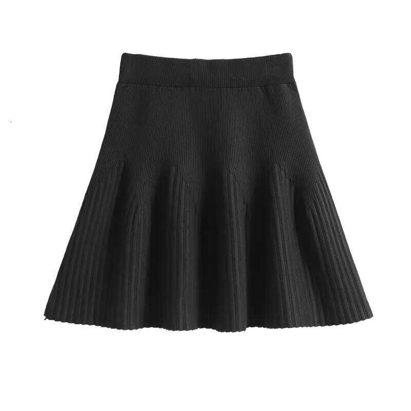 Stylish Soft Ribbed Short Skirts Women Autumn Winter Warm Knitted Mini Temperament High Waist A-Line Pleated Skirt Woman Z260314