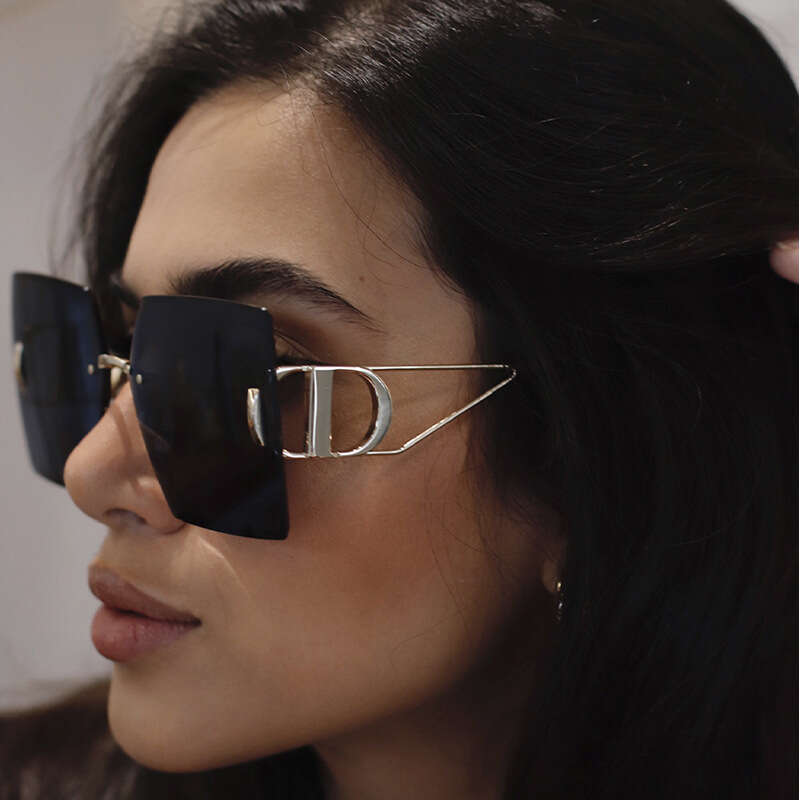 New European And American Fashion Diamond Cut Edge Rimless For Women Trendy Hollow Temple Large Frame Sunglasses Women's Glasses