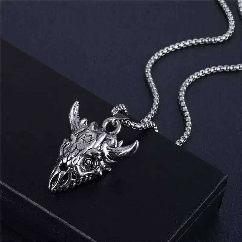 Vintage Stainless Steel Flying Dragon Six Pointed Star Pendant for Men Punk Skull Necklace Jewelry Gift Wholesale H260312