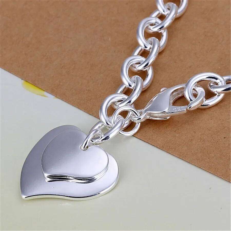 925 Sterling Silver Exquisite Double Heart Pendant Bracelets Charms Wedding High Quality Fashion Jewelry Christmas Gifts Z260313