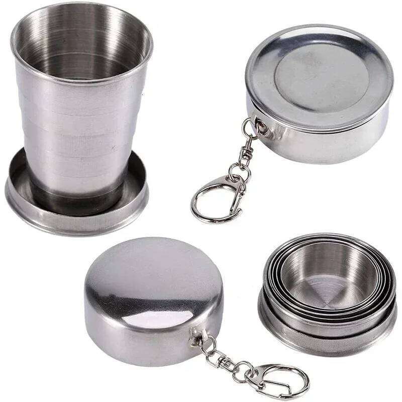 Stainless Steel Retractable Outdoor Travel Toiletry Portable Creative Compression Mini Handy Folding Cup Z260314