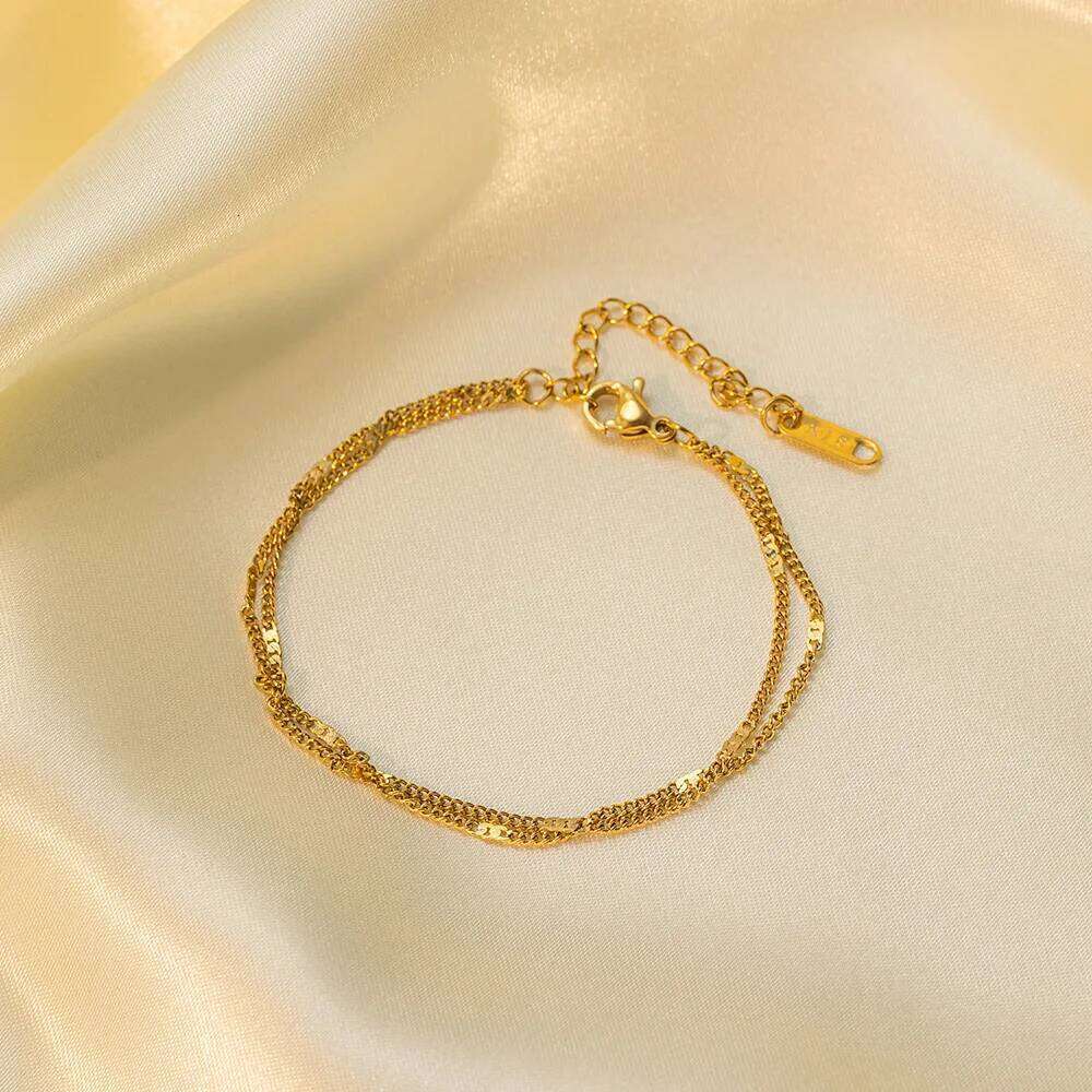 stainless steel Double-Layer Chain For Women Simply Shiny Bracelet Korea Student Hand Accessories Z260313