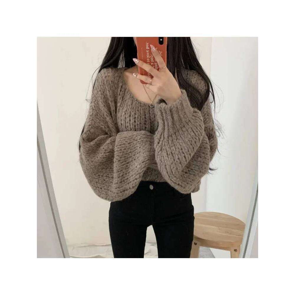 Autumn sweet sweater with hollow-out design, loose pullover for women, casual round neck long-sleeved knitted top Z260314