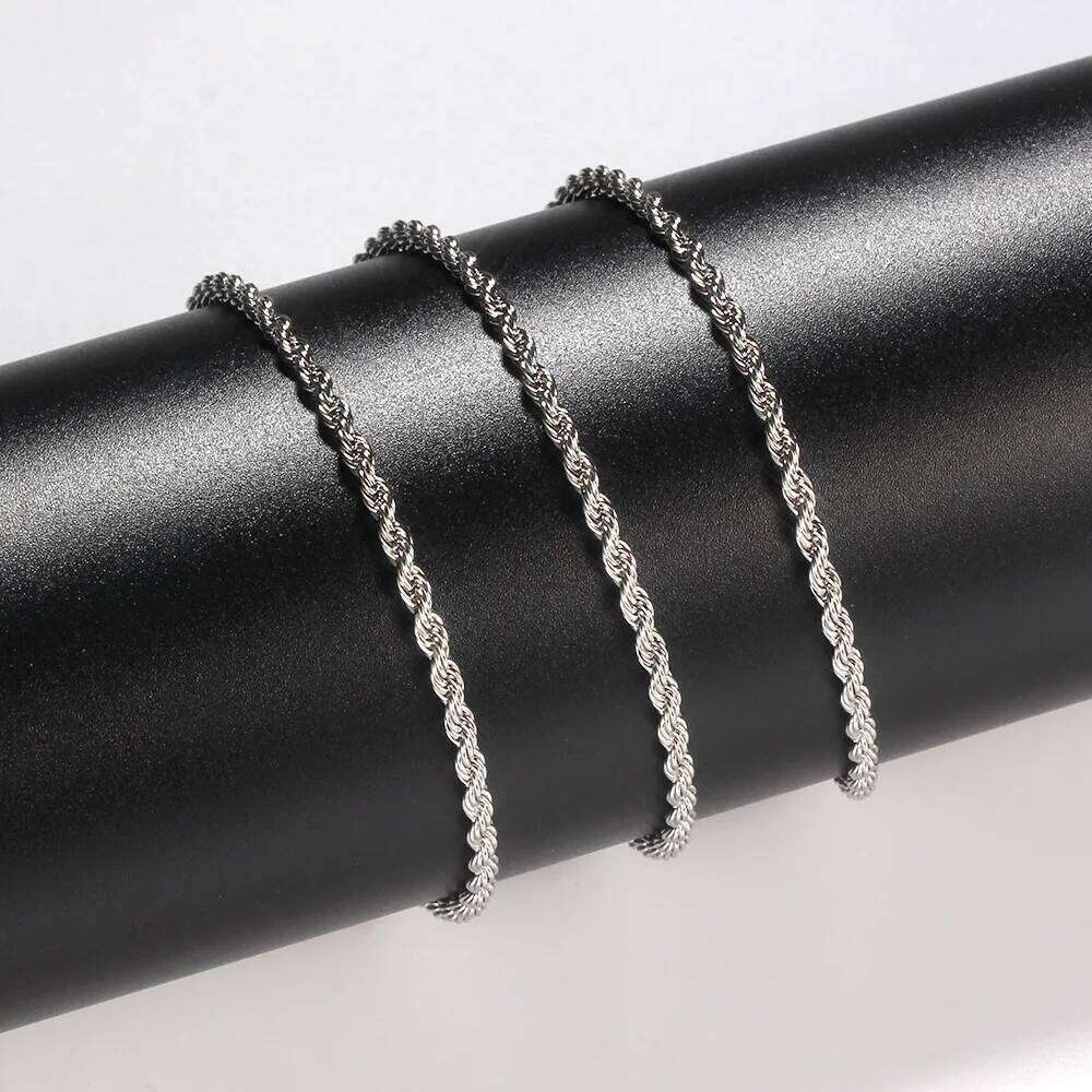 2mm Men Silver Color Twisted Twist Chain Necklace Simple Titanium Choker Fashionable Non-fading Stainless Steel Jewelry H260312