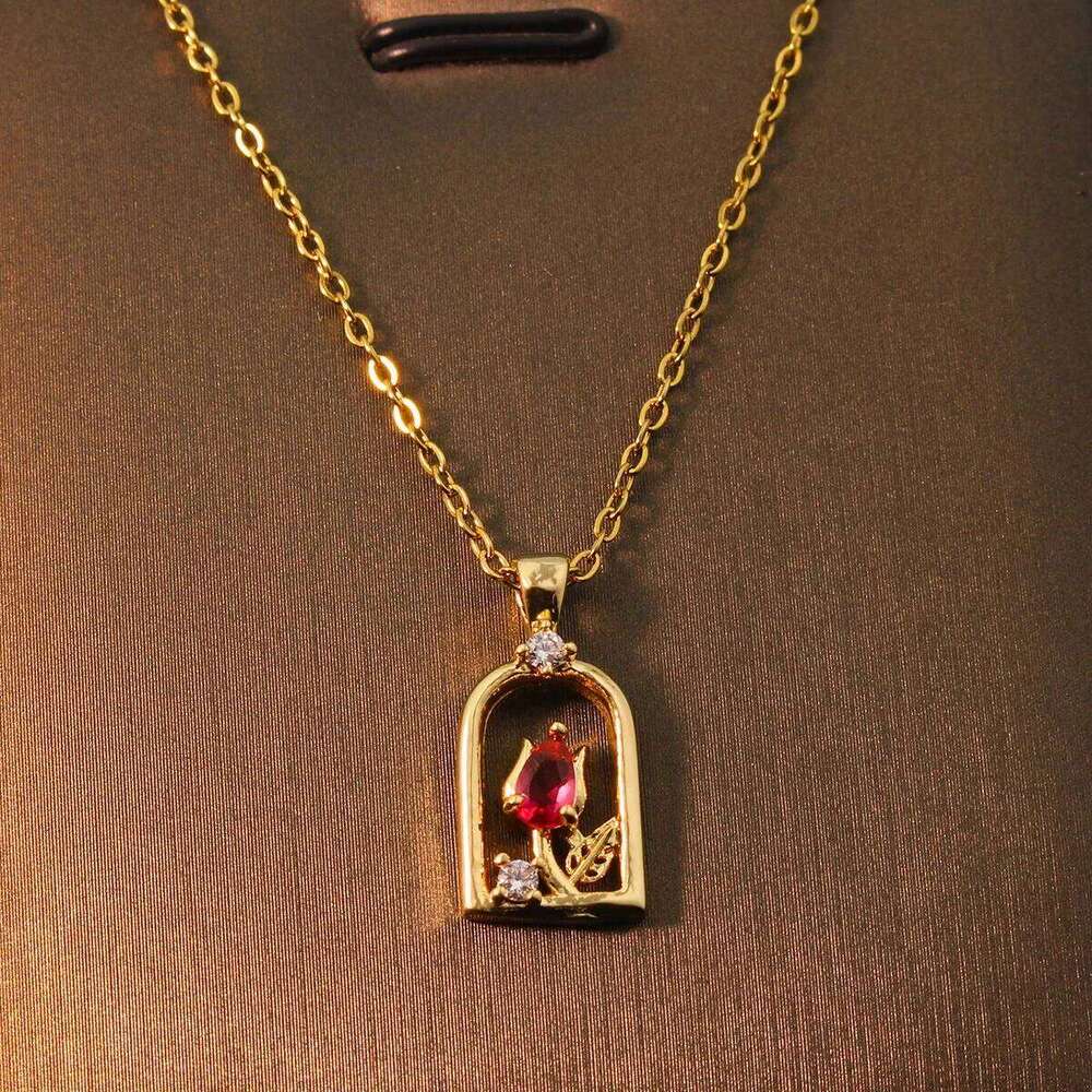 Heart-Shaped Lucky Cr Necklace For Women Rose Flower Pendant Clavicle Choker Stainless Steel Chain Fashion Jewelry H260312