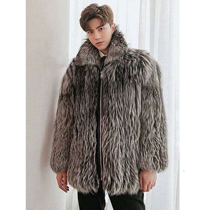 Men's New faux fox men's fur coat winter warm casual jacket Z260313