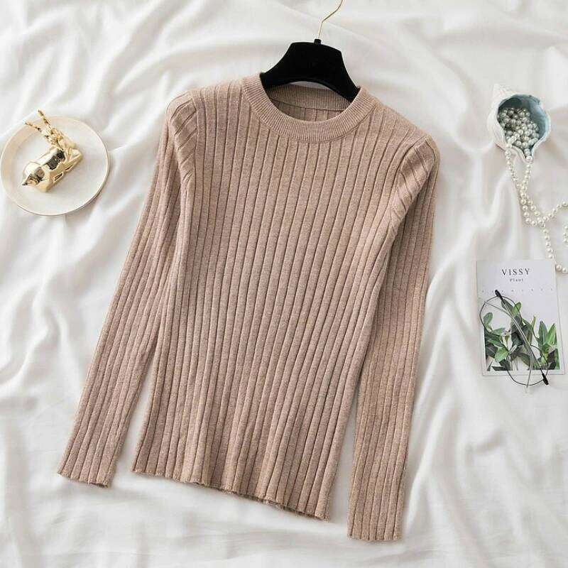 Pullovers Women Sweaters Knit Soft Jumper Autumn Winter 2025 Tops O-Neck Ribbed Long Sleeve Korean Slim-fit Female Sweater Z260313