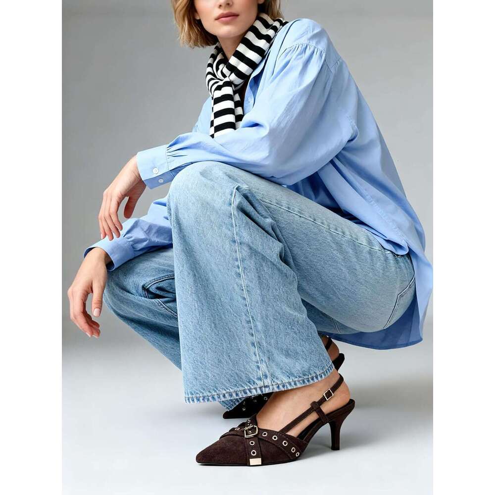 Kitten Mules For Women Pointed Closed Toe Heels Vintage Slip On Stiletto Dressy Pumps Shoes MOJIDASHU