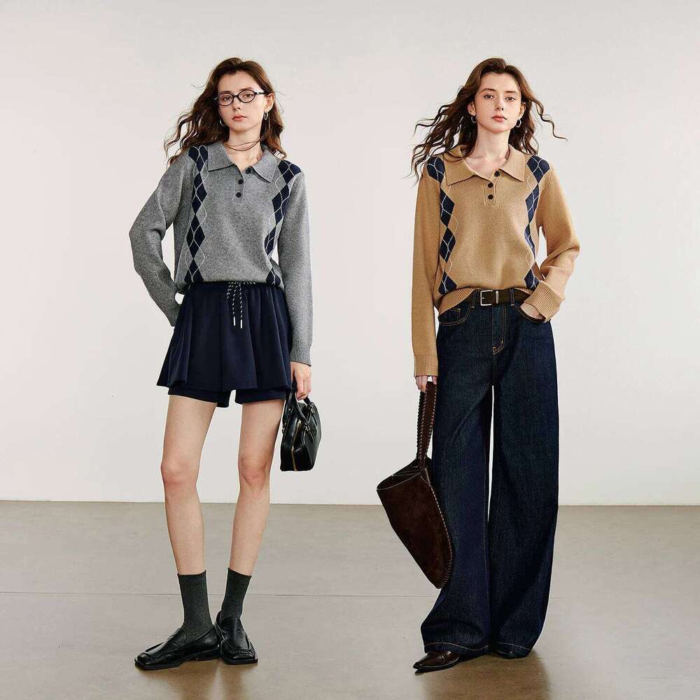 TOYOUTH Women Sweater 2025 Autumn New College Style Turn Down Collar Sports Knitted Pullover Tops Z260313