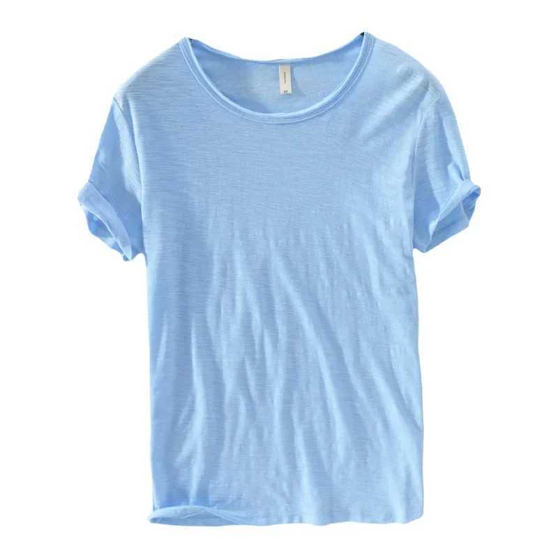 Retro Raw Edge T-Shirt for Men 100 Cotton LightweightBreathableSlim-fit Monochromatic O-Neck Casual Basic Top D260313