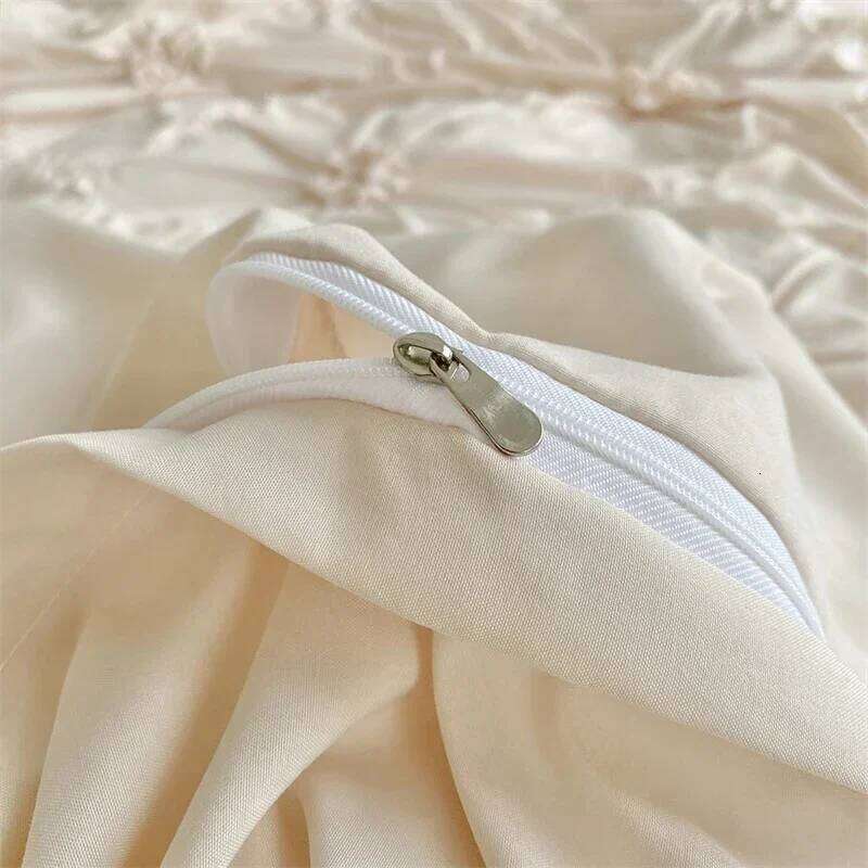 Three-dimensional Pinch Pleated Crafts Double Duvet 220x240 Solid Twist Flowers King Size Bedding Quilt Cover Set H260312 - view 5