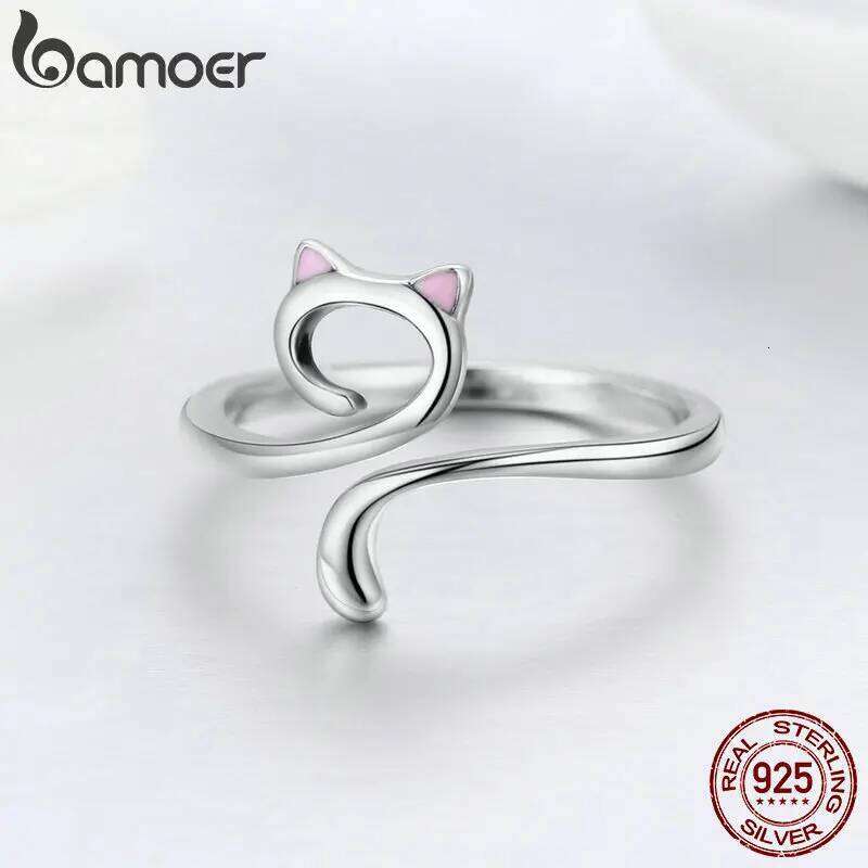 bamoer Hot Sale Authentic 925 Sterling Silver Cute Cat Nail Pussy Open Size Finger for Women Party Ring Jewelry SCR341 H260312