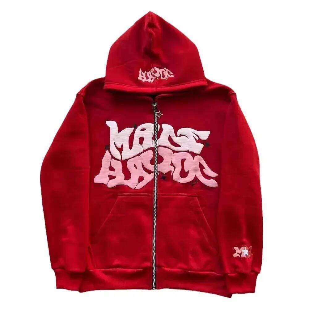 Zipper hooded sweatshirt with retro American letters suitable for men and women wearing Y2K jacket autumn/winter cardigan 26Y0313