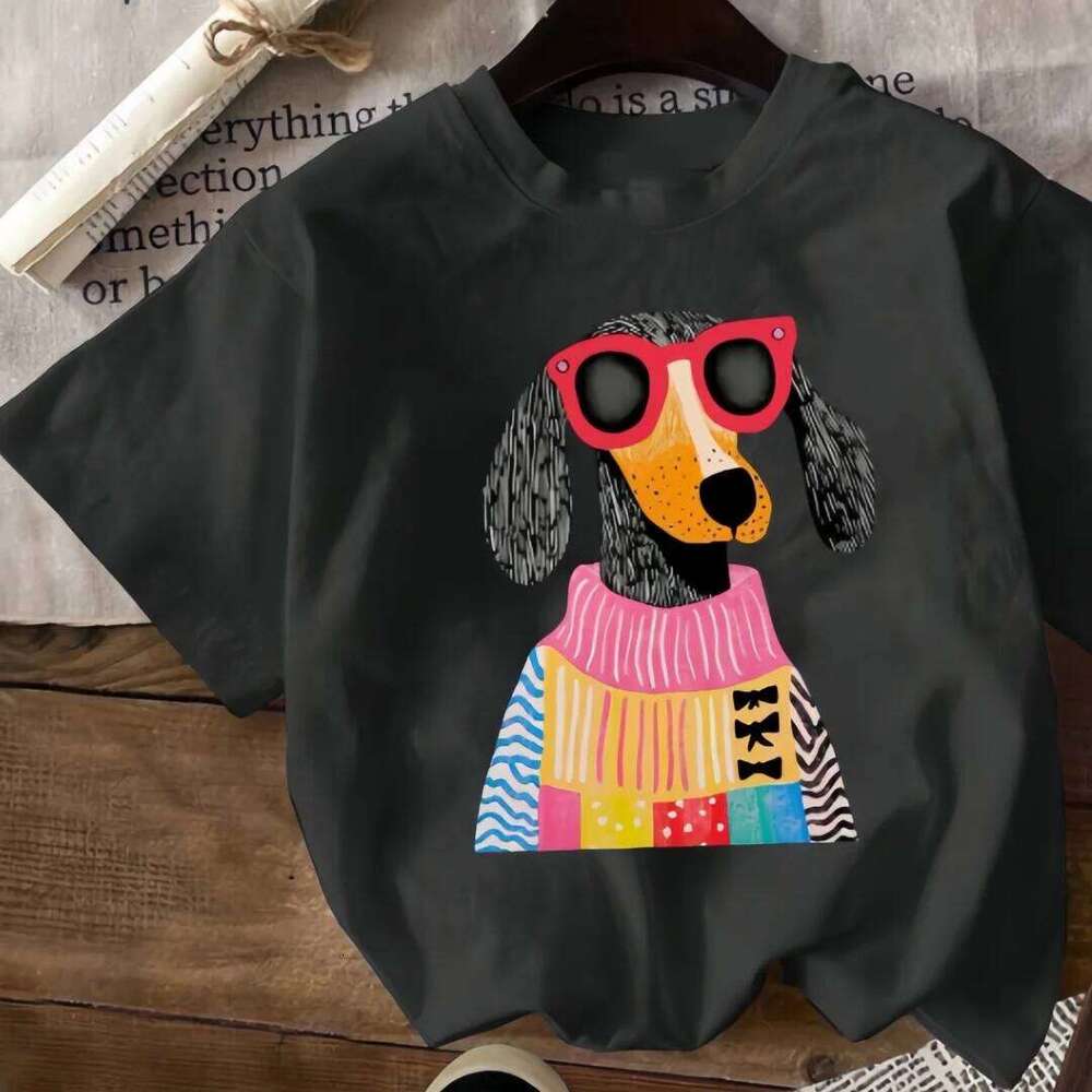 Cartoon Fashion Puppy Print Sleeved T-shirt Casual Versatile Style Suitable for Daily and Outing Wear Aesthetic Clothes Z260314