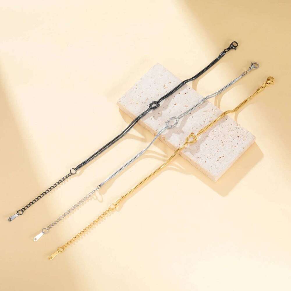 Skyrim Double Snake Chain Love Knot Bracelet Stainless Steel Gold Color Adjustable Bracelets Women Men Couple Minimalist Jewelry Z260313