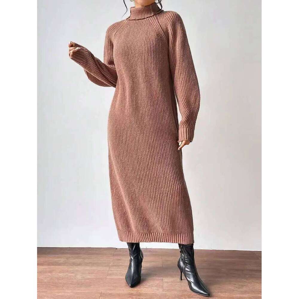 2025 New Winter Knit Dresses Women Turtleneck Straight Long Dress Autumn Solid Full Sleeve Thick Casual Vestidos Basis Lady Z260313