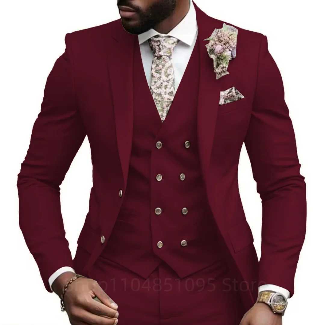 Casual Jacket Vest Pants 3Pcs Elegant Pink Wedding Suits for Men Slim Fit Notch Lapel Blazer Best Man Groom Suit Male Tuxedo Set M260313