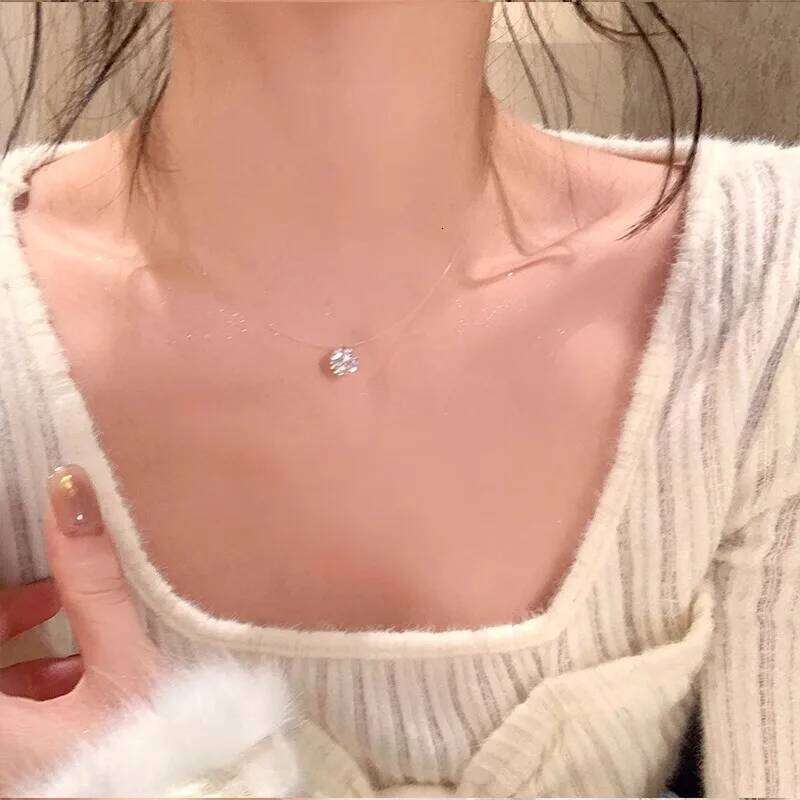 Fashion Shiny imtation Crystal Zircon Pendant Transparent Fishing Line Invisible Ladies Necklace Jewelry Clavicle Chain H260312