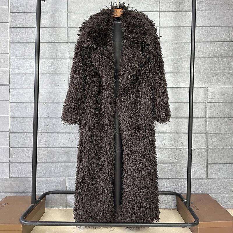 DEAT 2025 Autumn Winter New Fashion Beach Wool Faux Fur Coat For Women Suit Collar Solid Color Long Overcoat Female 11A07448 Z260313