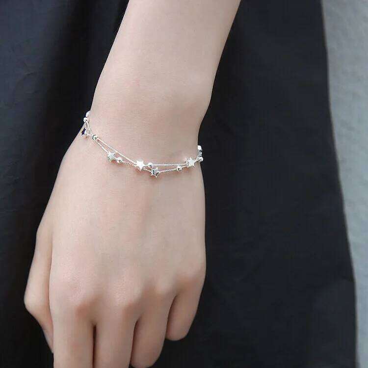 925 Sterling Silver Bead Chain For Women Korean Sweet Double Layer Beautiful Stars Bracelets Original Jewelry Gifts Z260313