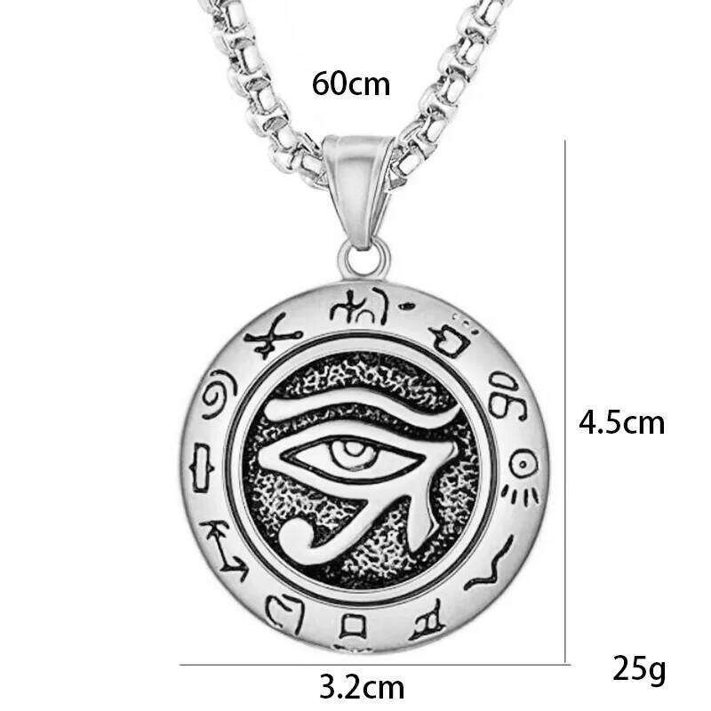 Eye Of Horus Round Pendant Necklace For Men Women Silver Color Retro Rune Hip Hop Punk Stainless Steel Chian Fashion Jewlery H260312