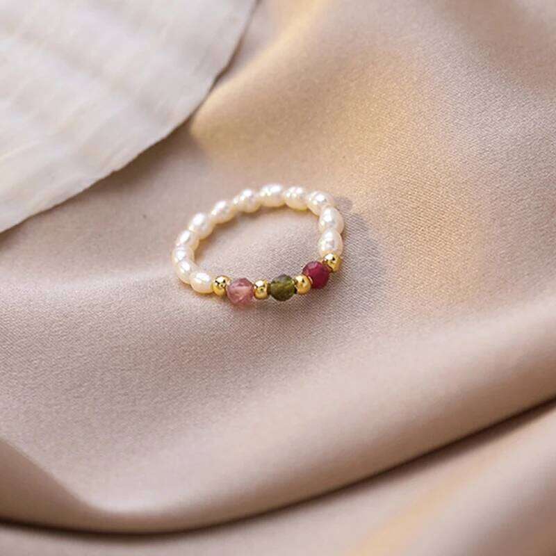 New Retro Crystal Beaded Rings Natural Freshwater Pearl Geometric Ring for Women Korean Minimalist Girl Party Jewelry Gift H260312