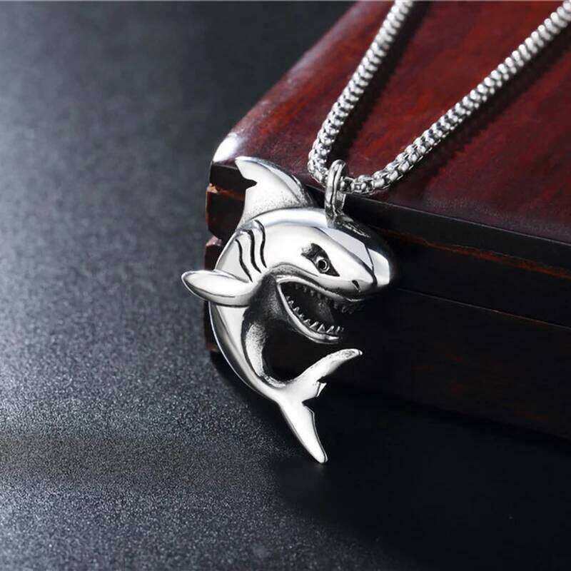 Shark men's Necklace Stainless Steel Chain Personalized Silver Color Fish Pendant Punk Style Neck Accessories hip-hop Jewelry H260312