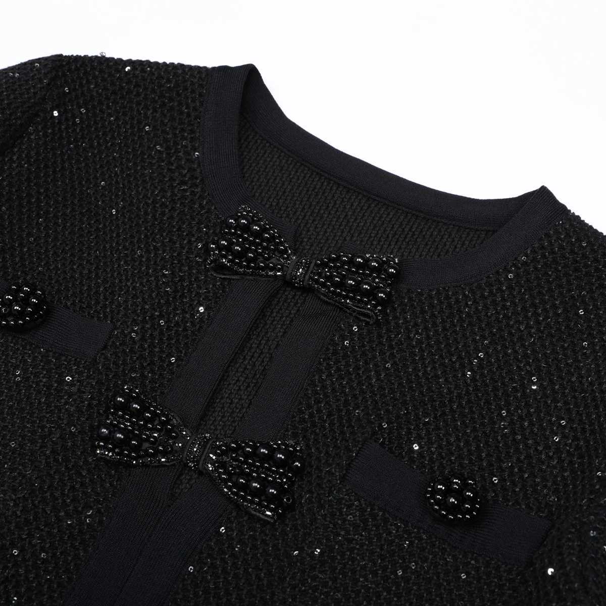 25289 High-quality New Elastic Knitted Round Neck Slim Fit Butterfly Heavy Industry Nail Bead Long Sleeved Womens DressT260316