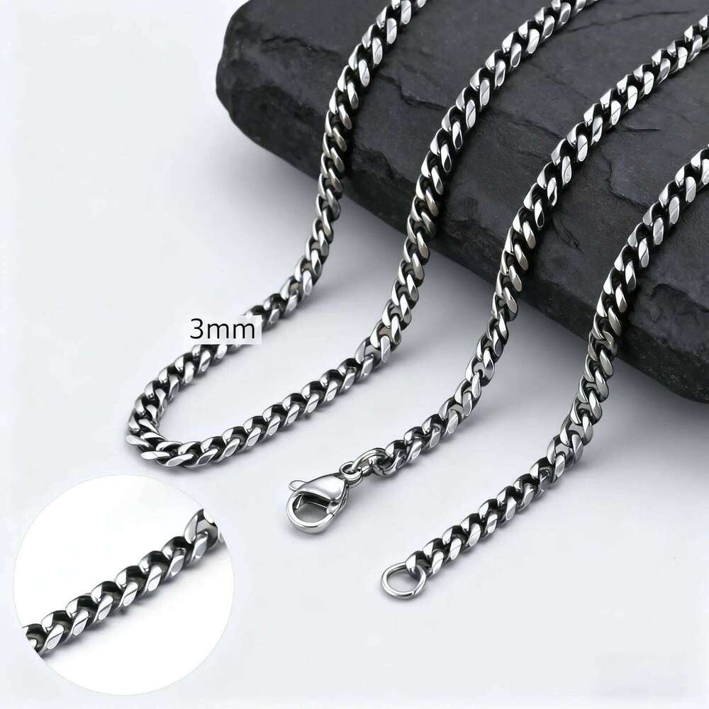 Vintage Chain Necklace for Men Boys,3/5/7mm Retro Grey Stainless Steel Collars,Rock Punk Antique Jewelry Gifts H260312