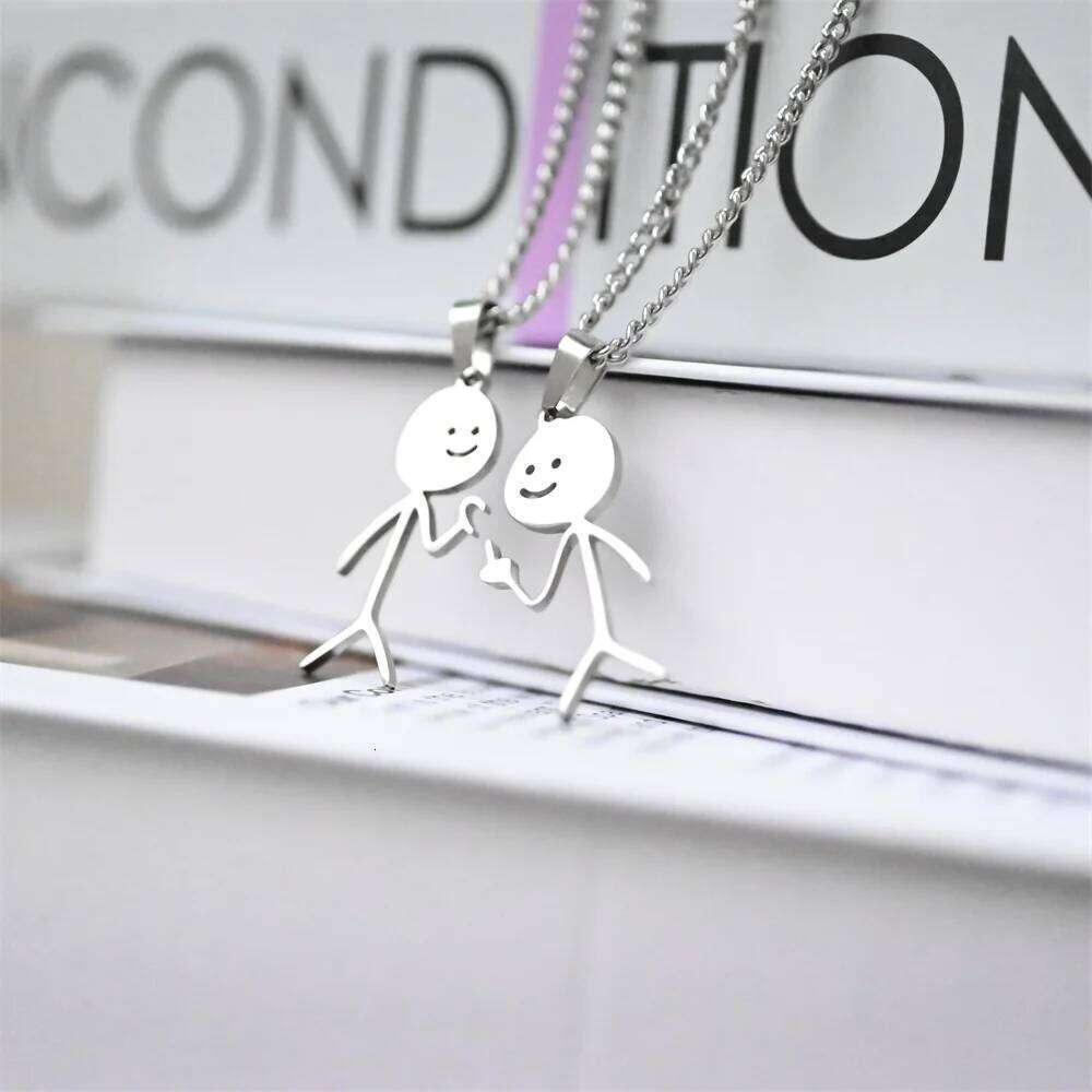 2025 Funny Middle Finger Stickman Necklace For Women Men Trend Titanium Steel Heart Pendant Chain Jewelry Couple Party Gift H260312