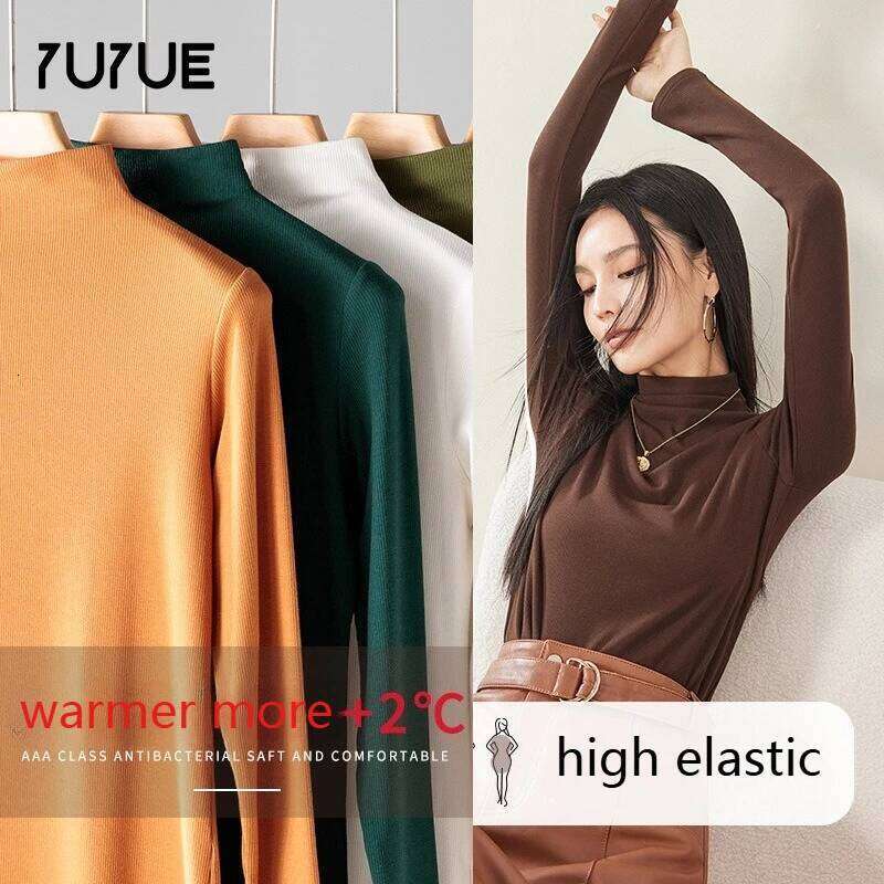 Yuyue Casual Style Acetic Wool Warm Sweater Women's Plush Base Shirt Spring Semi-turtleneck Knitted Top Z260313