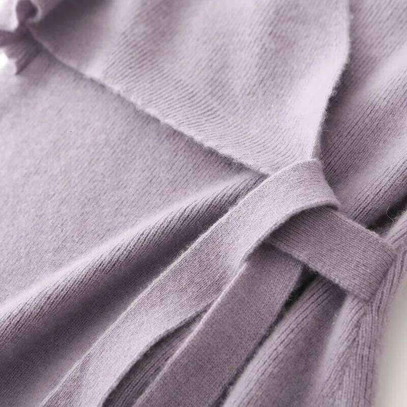 Women V-neck 100% Merino Wool Dress Sweater Autumn Winter Crossing Lace-up Long Sleeve Pullover Knit Skirt Office Lady Knitwear Z260314