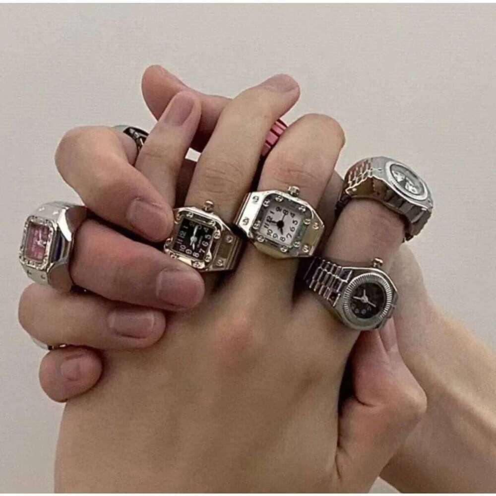 Fashion Real Ring for Men Women Silver Color Stainless Steel Punk Jewelry Mini Clock Retro Creative Battery Rings H260312